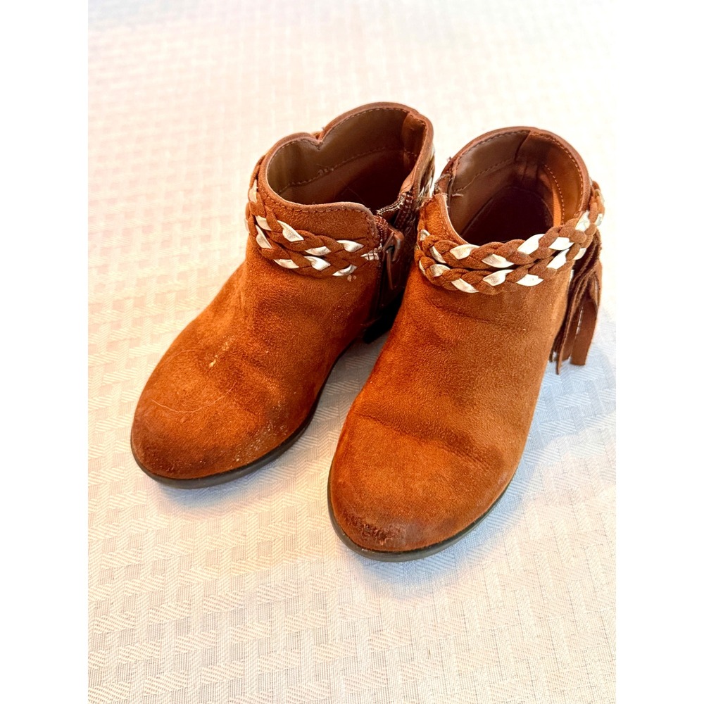 Wonder Nation Toddler Girls Western Fringe Ankle Boots Brown Size 7 Braided Trim